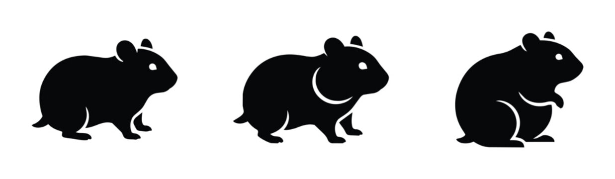 Hamster silhouettes set with cute rodents for pet care or wildlife themes
