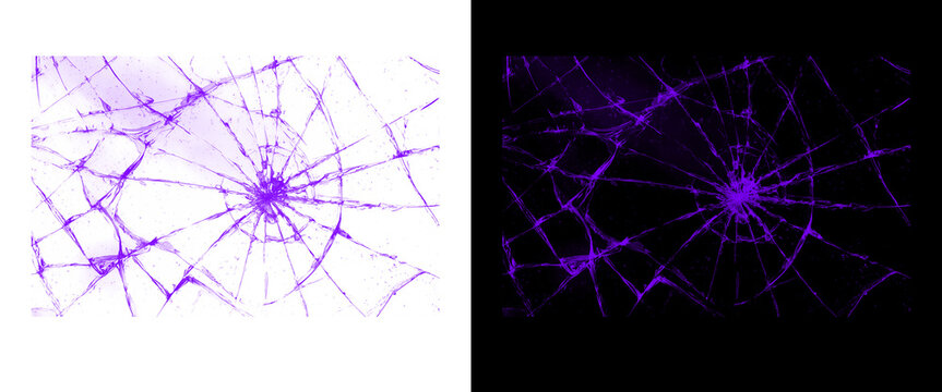Vibrant purple shattered glass texture, abstract broken screen overlay, dynamic crack pattern, digital damage effect for backgrounds and graphic design projects