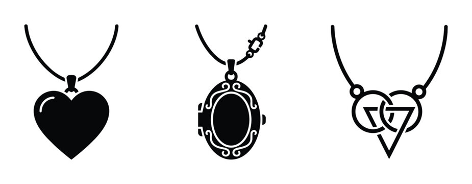 Jewelry silhouettes set with heart locket and triangle pendant, accessory design