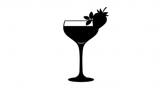 Black silhouette of a fancy cocktail glass with a strawberry garnish