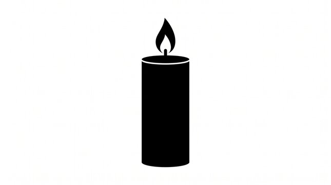 Black silhouette of a burning pillar candle with a flickering flame