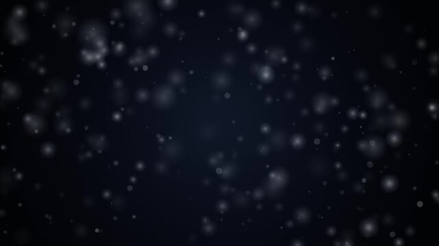 Floating white dust particles rising slowly on dark navy blue background motion graphic.