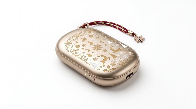 Elegant golden cosmetic compact case with snowflake pattern