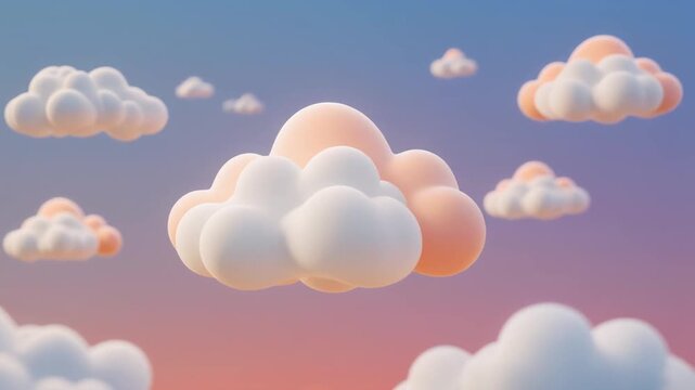 Fluffy pastel clouds floating gently in a gradient sky, dreamy atmosphere, soft animation, perfect for background or kids' content.