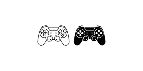 Video game controller icons in solid and outlined styles for gaming platforms. © Zayan