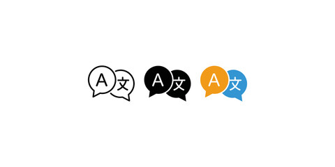 Language translation speech bubble icons for multilingual communication and localization services. © Zayan