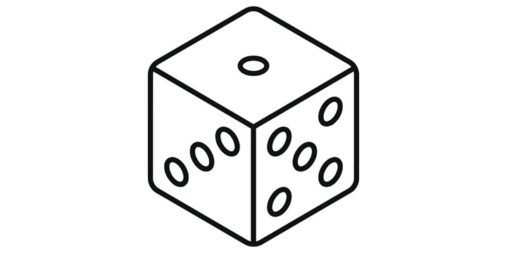 Six sided cube dice icon with pips for gaming gambling and probability concepts.