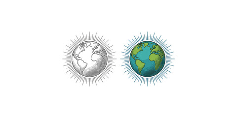 Detailed globe icons with color and sketch styles for travel and geography themes. © Zayan