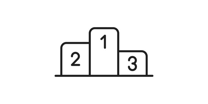 Minimalist black line sports pedestal icon with first second and third place rankings.
