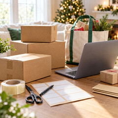 Fototapeta premium Seasonal online shopping packages and delivery 