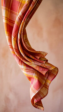 Warm coral saffron Creole madras vertical textile background