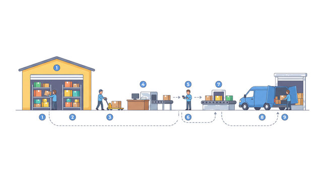 Package Delivery Journey Infographic from Warehouse to Van
