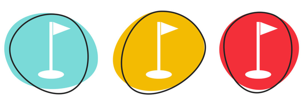 Button Banner Set mit 3 bunten Buttons: Golfplatz oder Golf spielen