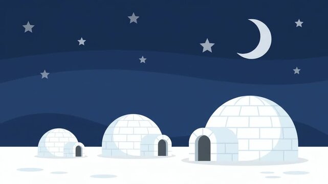 Igloo Village Winter Night with Stars and Moon, Animation