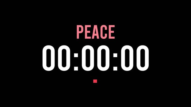 Peace is about to happen soon. Upcoming peace, approaching in the near future. Peace almost here, in a short time - a countdown timer counting seconds the this event.