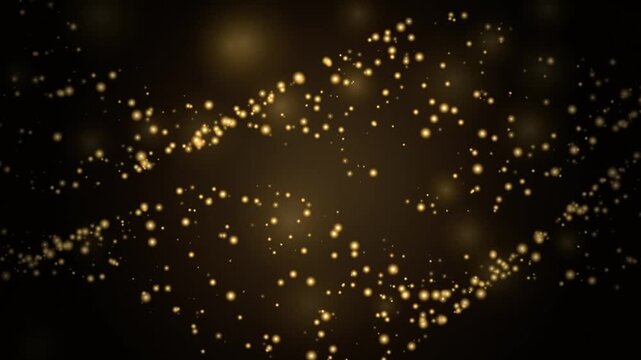 Golden bokeh particles swirling in elegant wave on dark background for cinematic overlays.