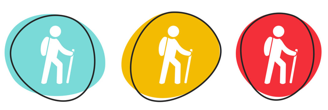 Button Banner Set mit 3 bunten Buttons: Wanderer oder Wanderung