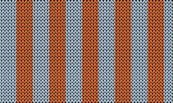 Seamless orange and light blue knitted stripe pattern vector background for winter fabric