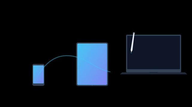 Multi device digital workflow synchronization on black background