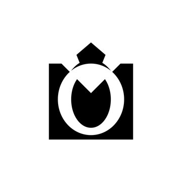 OM logo, Minimalist black and white OM lettermark perfume bottle emblem with clean vector geometric shapes logo, modern logo, branding