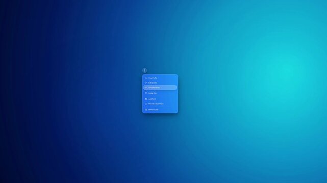 Computer operating system context menu on blue gradient digital screen desktop background