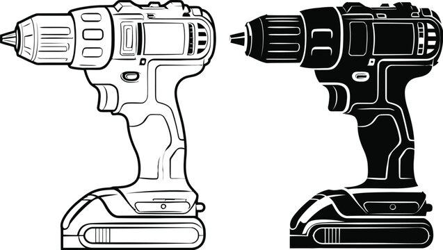 Drill icon vector set of cordless power tools in different styles