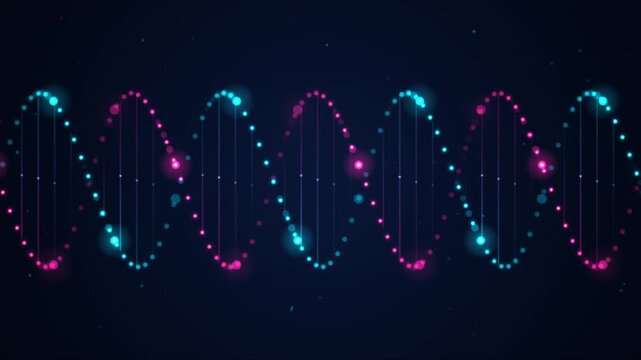 Glowing dna double helix pattern on dark scientific background. 4K video