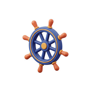 3D Nautical Ship Wheel Helm Icon with Clay Style for Maritime and Travel Design