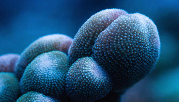 Close up coral polyp underwater marine ocean blue texture macro nature detail aquatic sea reef wildlife biology soft tropical environment pattern organism vibrant ecosystem growth living structure