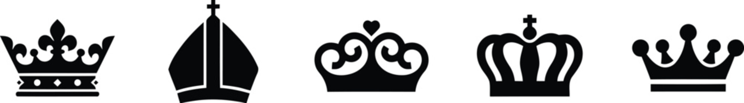 Crown icon set silhouette royal jewelry for nobility concept