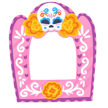 Mexican Day of the Dead Decorative Photo Frame Featuring Sugar Skull and Marigold Flowers for Dia de los Muertos Celebration and Party Invitation G...