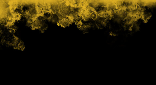 Vibrant yellow smoke overlay creeping across dark background creating dramatic contrast and mysterious atmosphere suitable for horror or abstract artistic graphic design projects everywhere