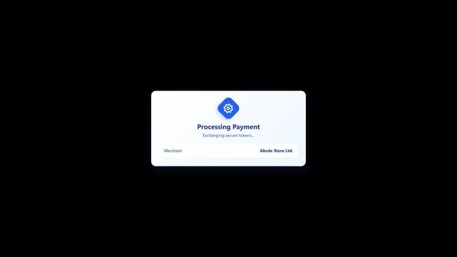 Animated payment processing popup window interface on transparent background
