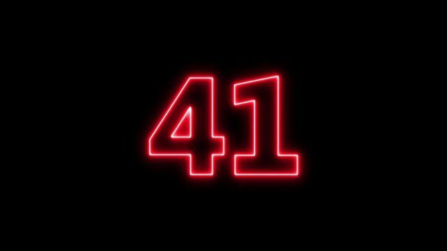 glowing neon text 41 number countdown icon animation video on a black background