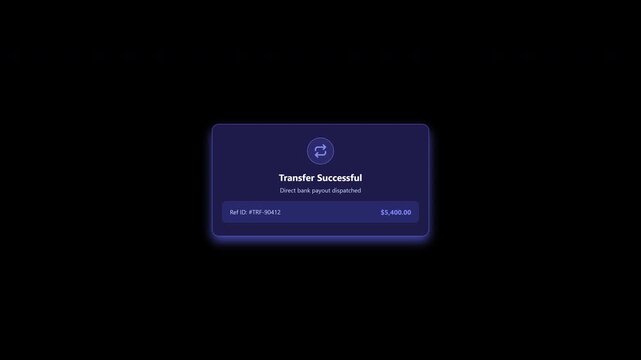 Bank transfer successful notification pop up message on transparent background