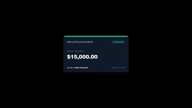 Banking notification showing received money deposit on transparent background
