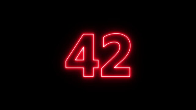 Neon number 42 icon animation. Glowing business number sign 4k video.