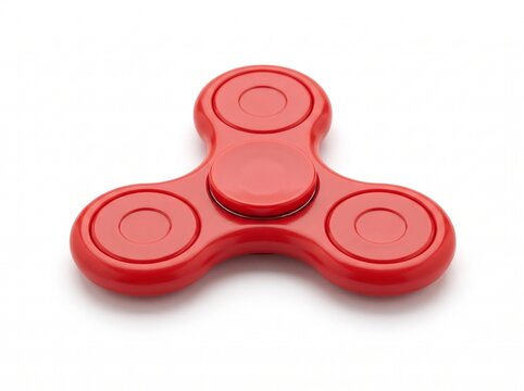 Red fidget spinner with three round lobes and a central cap, angled view isolated on white background