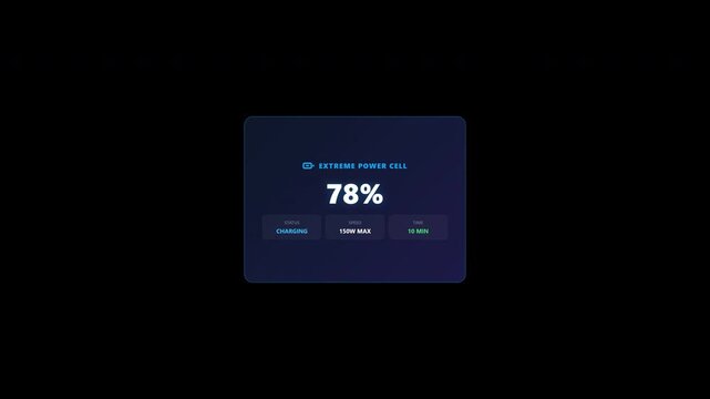 Digital battery charging interface hud showing percentage loading to full