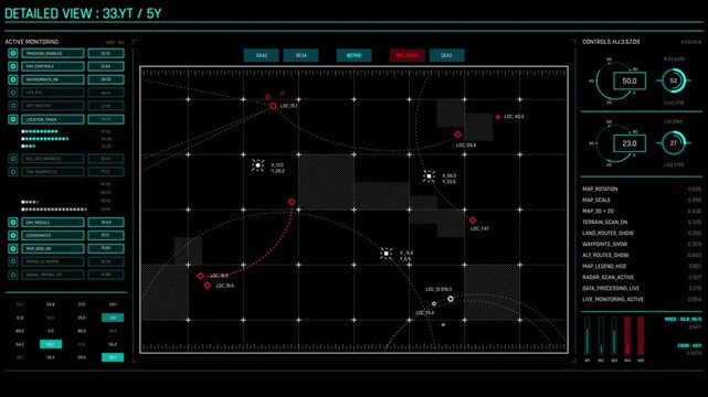 Futuristic digital hud interface dashboard on transparent background