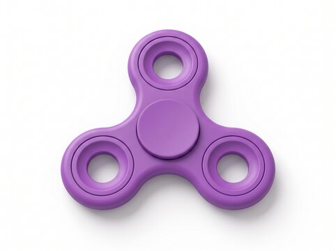 Purple fidget spinner with three ring-shaped lobes and a central cap, top view isolated on white background