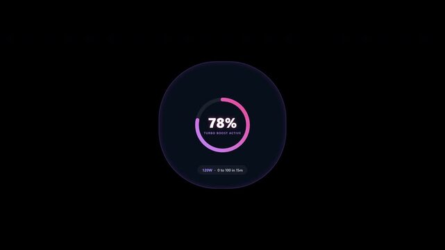 Digital fast charging circle indicator showing percentage progress on alpha channel