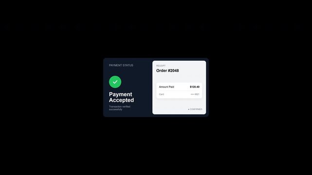 Digital payment accepted notification card overlay on transparent background