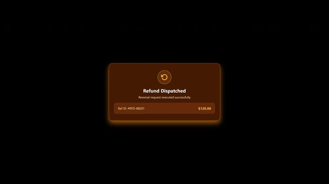 Digital refund dispatched notification banners pop up on transparent background