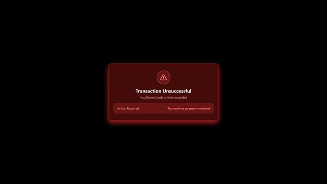 Digital transaction unsuccessful error notification popup on transparent background