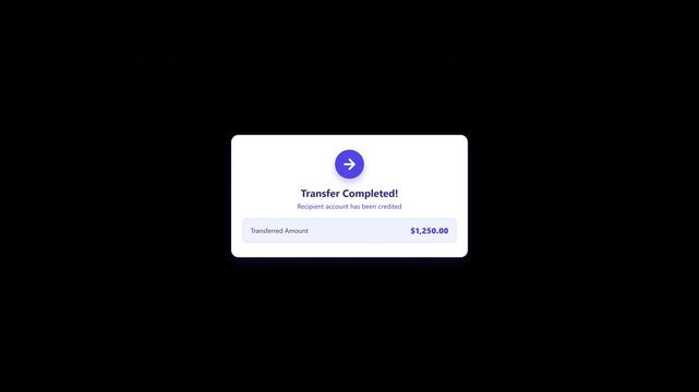 Money transfer completed confirmation pop up window on transparent background