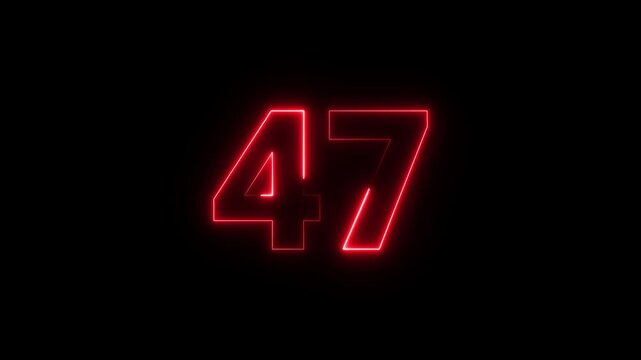 Number 47 glowing blue neon light effect in motion on a black background