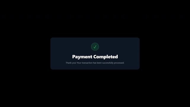 Payment completed notification popup with alpha channel transparent background