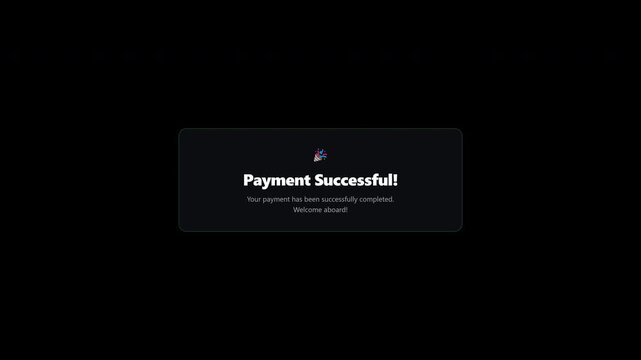 Payment successful confirmation popup with confetti on transparent background