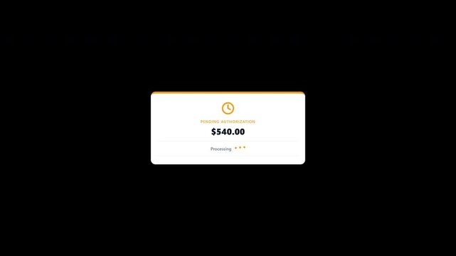 Pending authorization payment notification card on transparent background